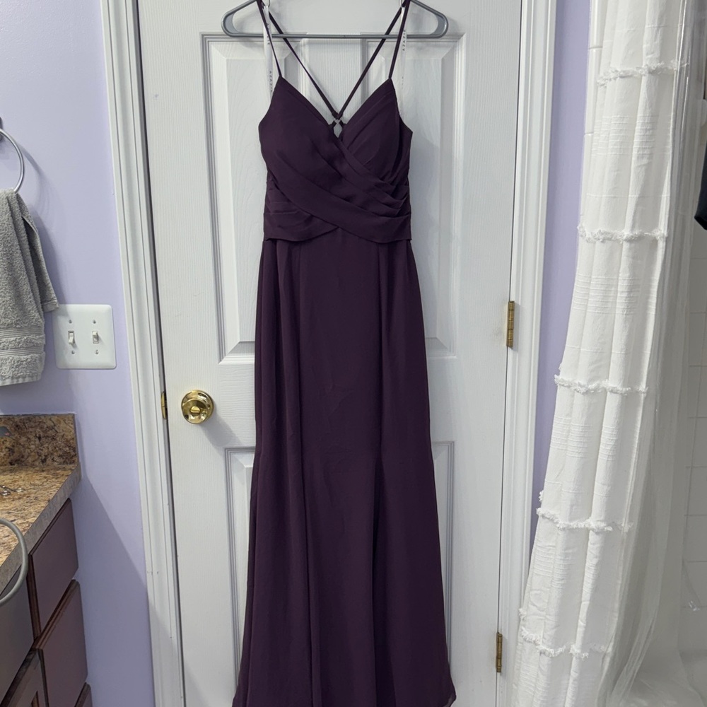 Azazie Dark Plum Strappy A-Line Women’s Bridesmaid Dress